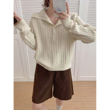 KANING慵懒风麻花套头针织衫女2025秋冬新款高级感半高领毛衣上衣