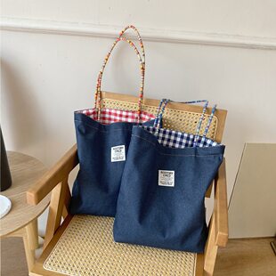Double-sided denim retro shopping bag, American style