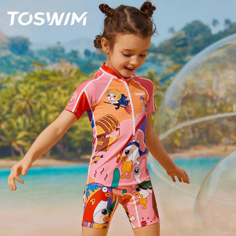 TOSWIM small swim children's swimsuit short-sleeved one-piece sunscreen quick-drying small, medium and large children's boys' and girls' swimwear