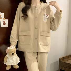 睡衣女秋冬季德绒保暖磨毛2026新款羊绒开衫长袖卡通家居服套装