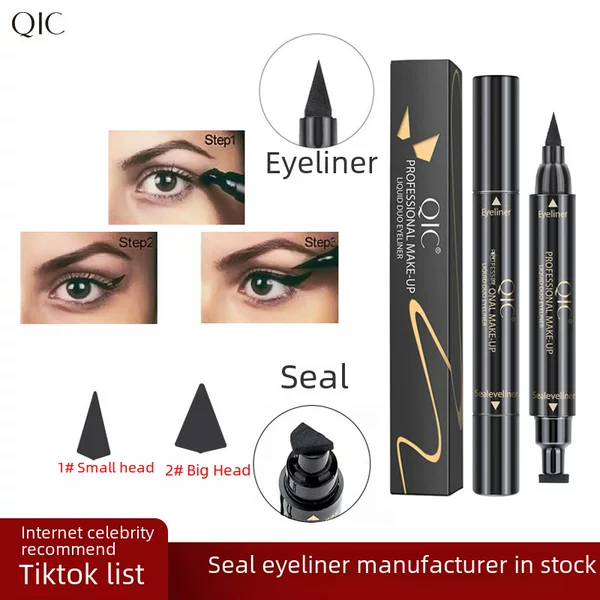 Qic Double-Ended Seal Eyeliner Waterproof and Sweat-Proof Triangular Liquid Eyeliner Pen Novice Lying Silkworm Pen Makeup