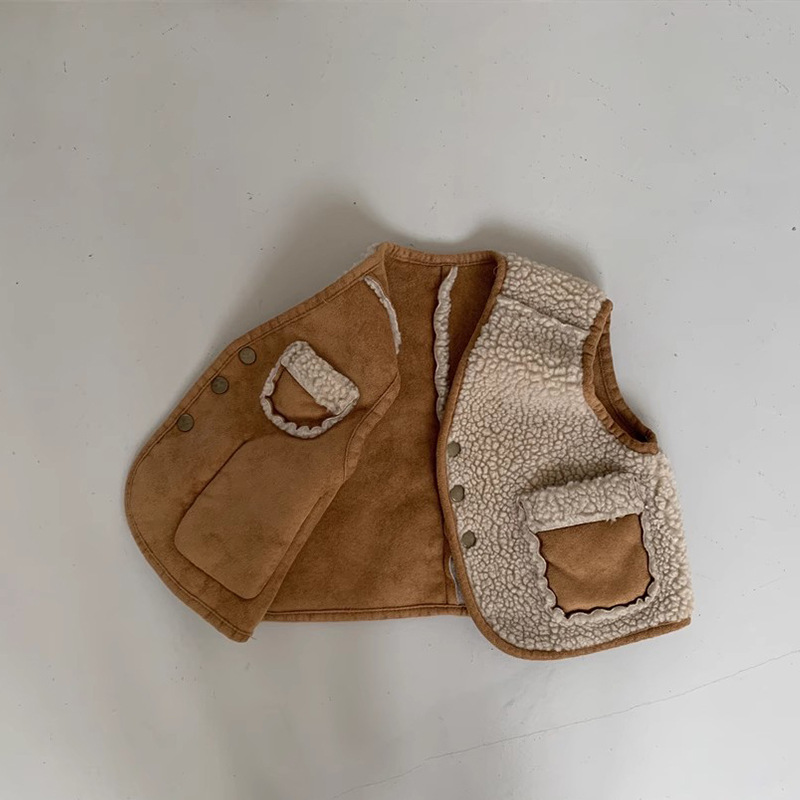 Chaleco de ambos lados para niños, otoño, ropa para niños coreanos, ropa de otoño e invierno, chaleco de felpa para bebés, ropa de salida para bebés