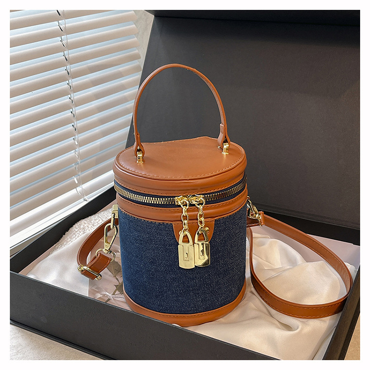 Bolsa de cubo de mano de comercio exterior transfronterizo para mujeres 2024 nueva moda de color contrastante empalme de alta calidad bolso de hombro