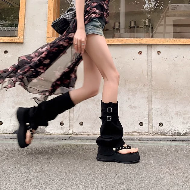 Shoes, flip flops platform, trousers, summer high boots