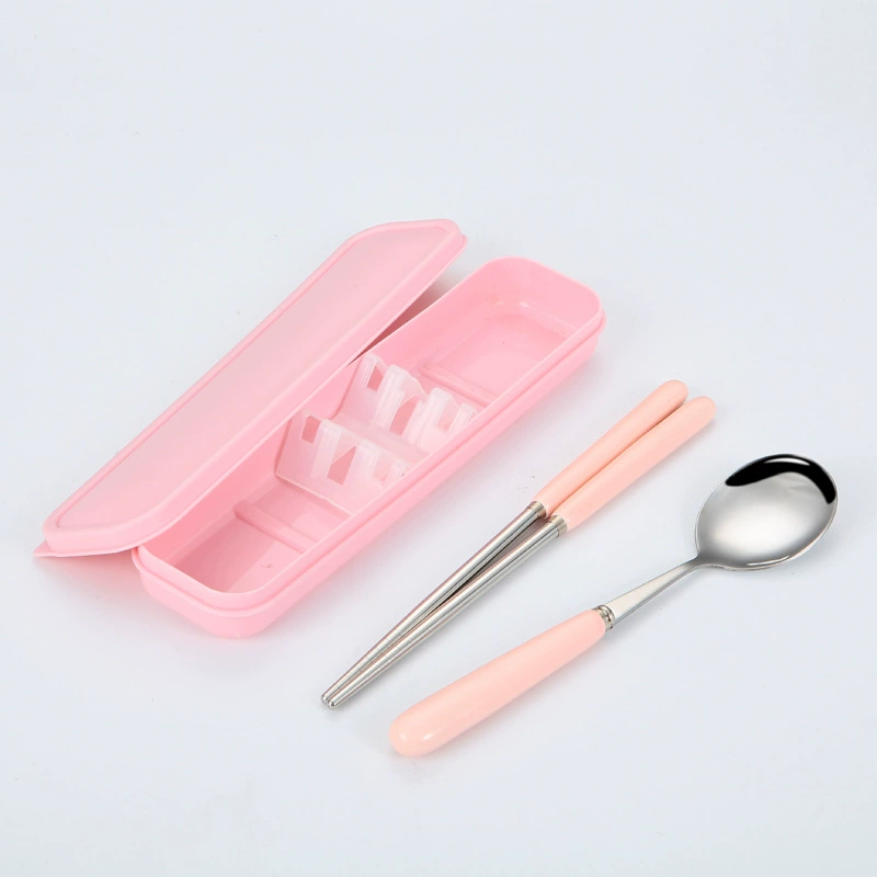 Brand cute ceramic handheld tableware for elementary school students stainless steel, set, chopsticks, spoon, Birthday gift