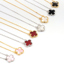 跨境S925纯银项链女轻奢气质玛瑙白贝母四叶草森系百搭高级感饰品