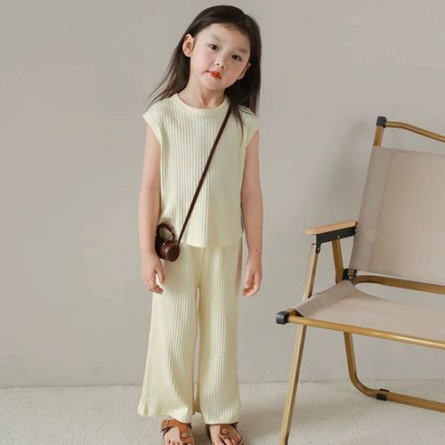 New summer style girl baby ice silk suit children's summer loose sleeveless vest top and trousers two-piece set