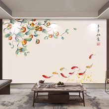 3d立体事事如意壁纸电视背景墙壁画新款九鱼图客厅沙发画背景墙