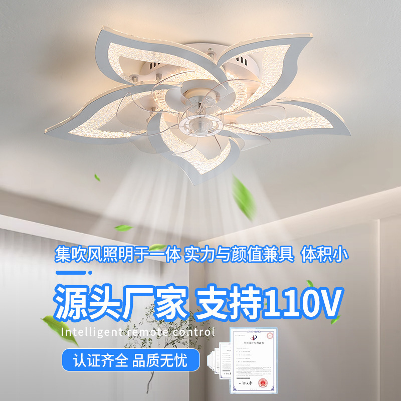 Transfronterizo 110v lámpara de ventilador de cristal lujoso dormitorio lámpara de ventilador de techo sala de estar lámpara de ventilador eléctrico de frecuencia invertida fábrica de Zhongshan image 2