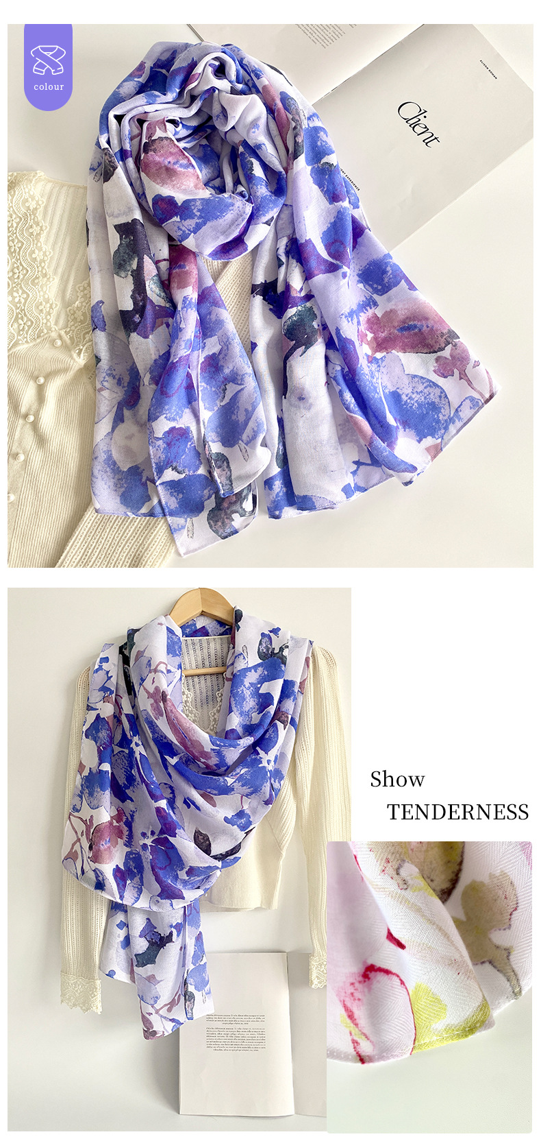 150g Weight Silk Scarf Classification Beach Occasion Polyester Material Printing Pattern Summer, Spring Season Women's Gender Elegant, Vacation Style Women's Elegant Vacation Printing Polyester Silk Scarf 12