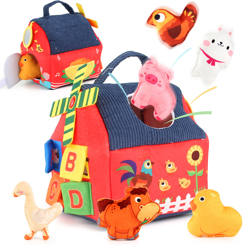 Juguetes infantiles de educación temprana de peluche casa de educación temprana de peluche granja de animales con letras cognitivas casa de iluminación de acertijos image 3