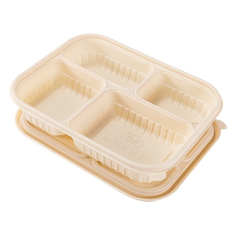 Biodegradable caja de almuerzo desechable almidón de maíz cuadrado tres cuadrícula cuatro cuadrícula cinco cuadrícula seis rejilla caja de embalaje caja de ensalada