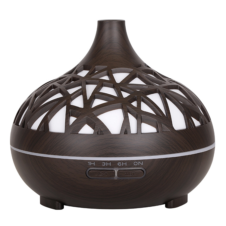 Nuevo grano de madera creativa hueco colorido luz Bluetooth control remoto audio aceite esencial máquina aromaterapia humidificador 500ml