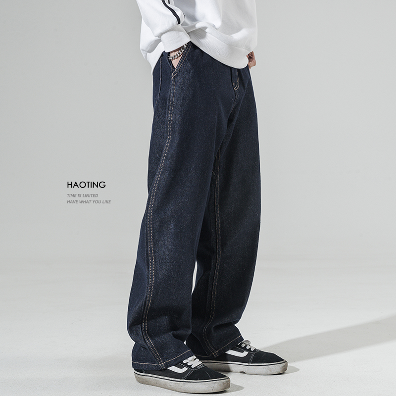 Haoting.2026 New Autumn Style Loose Straight Wide-Leg Jeans for Men, American Retro Original Color Denim Pants Trendy