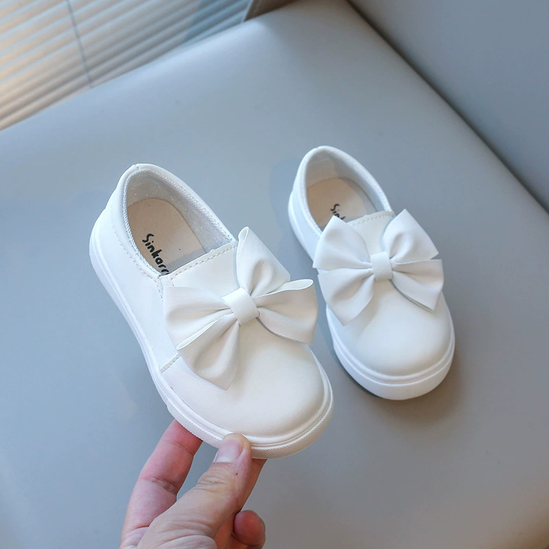2025 весна и осень новая детская обувь для девочек бант маленькая белая обувь нескользящая детская обувь на мягком подошве оптом