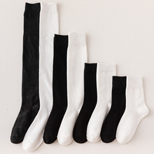 jk棉袜中筒短袜过膝小腿黑白学生制服袜子全棉半截女高筒日系韩国