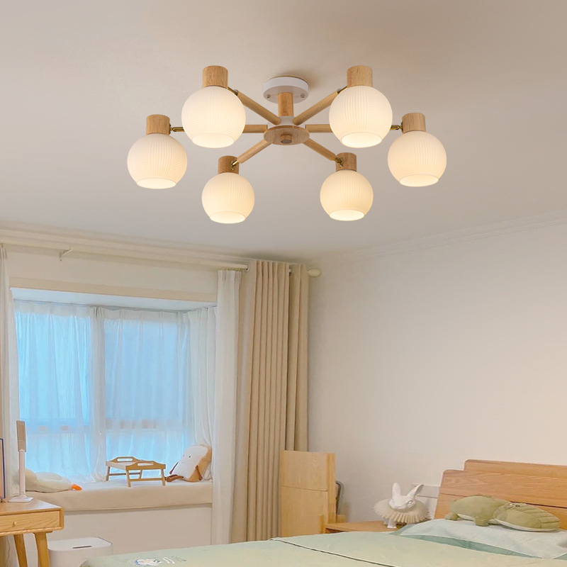 Gran vista de jardín lámpara de techo cálida madera de viento lámpara de sala de estar moderna lámpara de dormitorio simple lámpara de comedor 176L