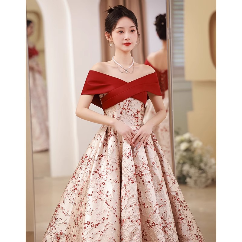 One-Shoulder Toast Dress Bride 2025 New Burgundy Engagement Dress Skirt French Wedding Homecoming Evening Dress for Women