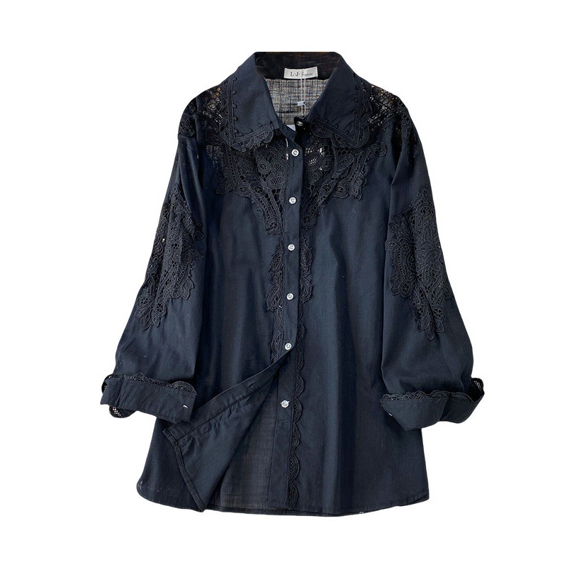 Gentle Blue Women's Crochet Lace Collar Cardigan Casual Mid-Length Shirt Sun Protection Spring/Autumn Summer Polyester_ecoleips.com