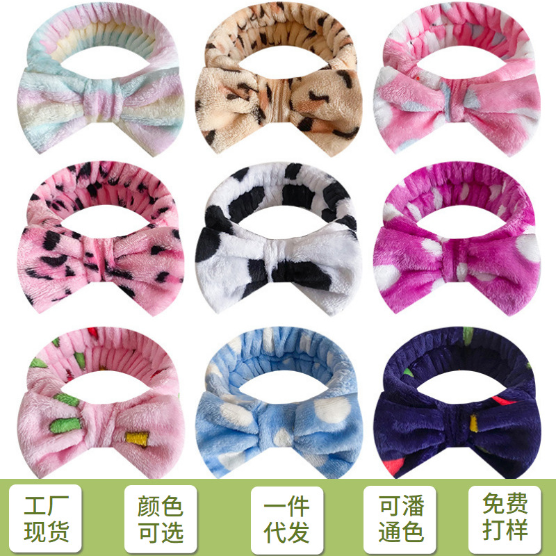Europa y los Estados Unidos ondulado punto de leopardo coral mariposa fin correa de cabello mujer lavado cara banda de cabello rayas transfronterizas peluche adornamientos para el cabello al por mayor