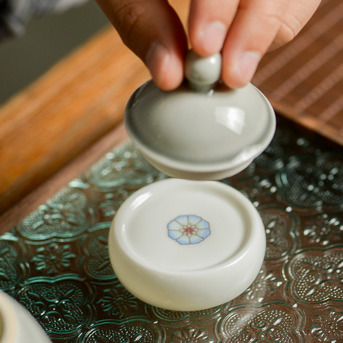 K9HX wholesale mutton-fat jade leather ball flower cover saucer pot cover bowl cover ceramic lid holder coaster coaster tea ceremony ornaments