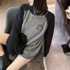 25FW高版本美潮早秋新款男女款马蹄十字架梵文拼接刺绣插肩袖毛衣