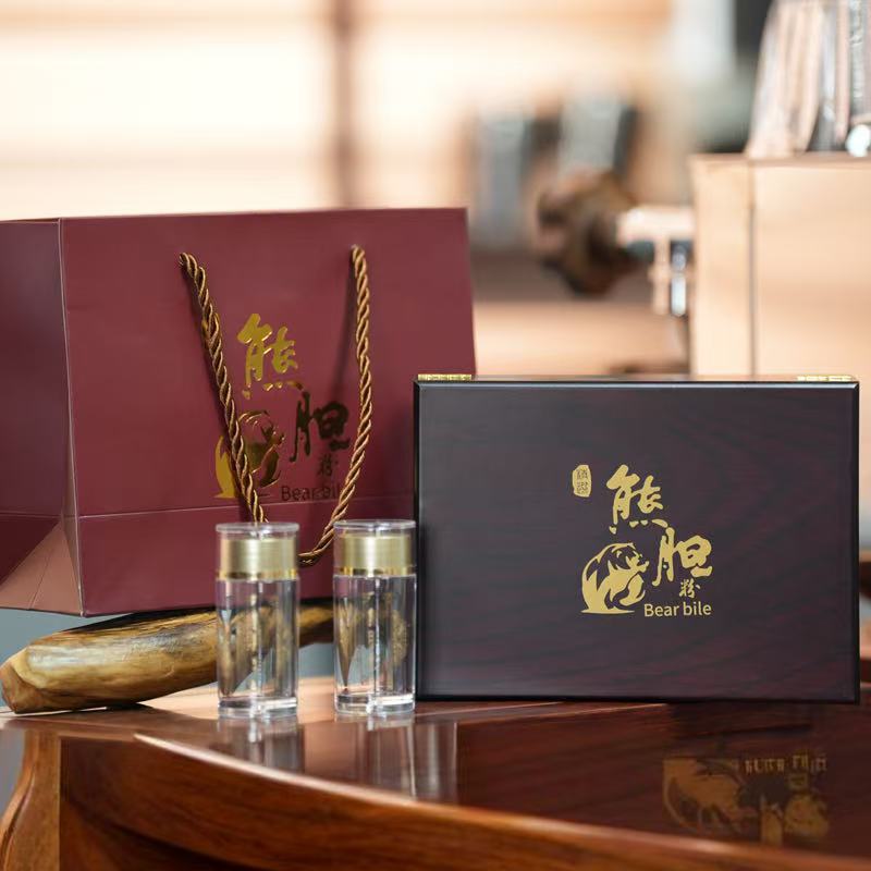 熊胆粉礼盒包装盒高档保健品熊胆粉瓶子木盒空盒套装黑木印logo