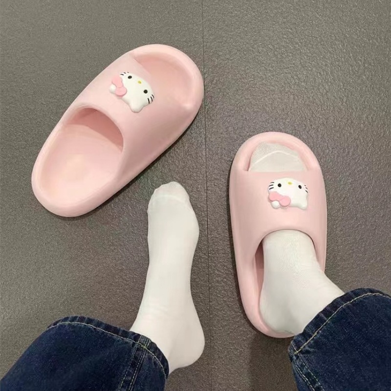 Eva Slippers for Women in Summer, Indoor Home Thick-Soled Bathroom Bathing Household Soft-Soled Kt Cat Stepping on Shit Feeling Couple Slippers