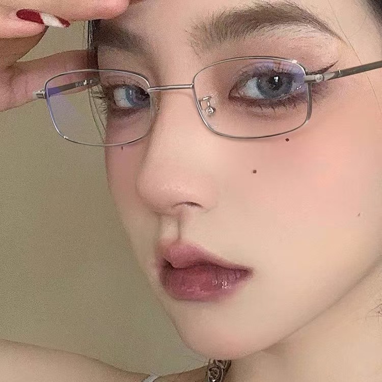 代发批发零售斯文禁欲系金丝眼镜长方形窄框男女可配近视防蓝光镜