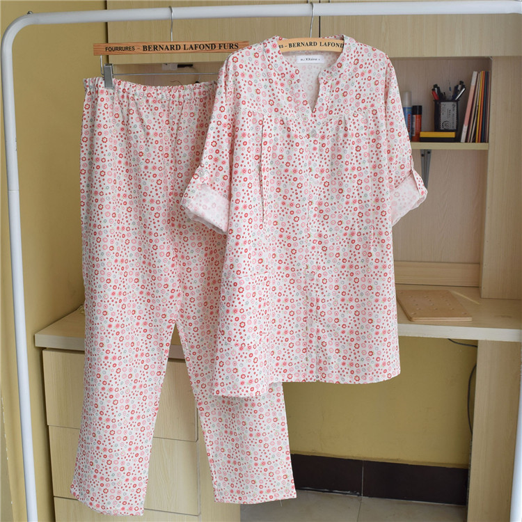 妊婦産後綿二重糸パジャマセット春夏秋新作日系花vネック授乳月子服