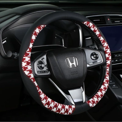 Customized Linen Sports-Style Houndstooth Steering Wheel Cover, Car Interior Accessories, Universal Car Steering Wheel Cover (Steering wheel cover) - red-and-white-38cm