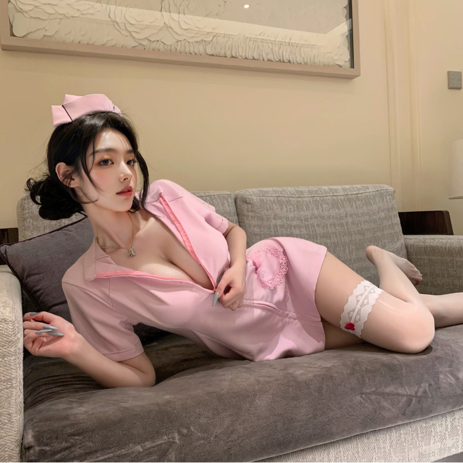 Sexy Pure Lust Nurse Sexy Intimates Deep V Temptation Hot Role-Playing Bed Uniform No Need to Take Off Suit A267