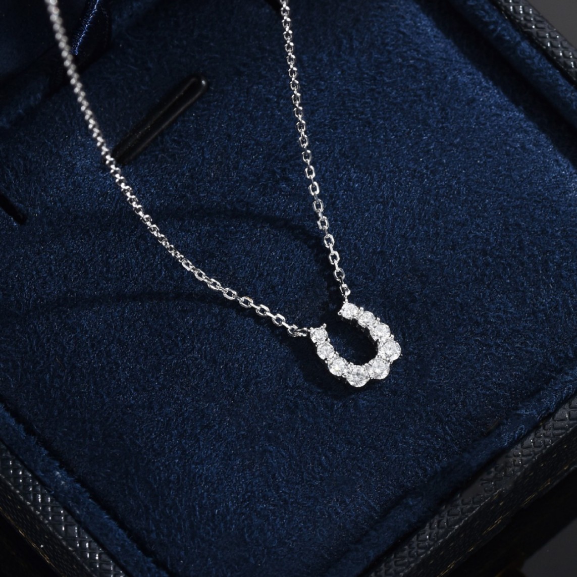 Moissanite S925 Sterling Silver Necklace for Women, Small Horseshoe Design, Light Luxury Style, European and American Live Broadcast, Cross-Border Factory Wholesale and Dropshipping