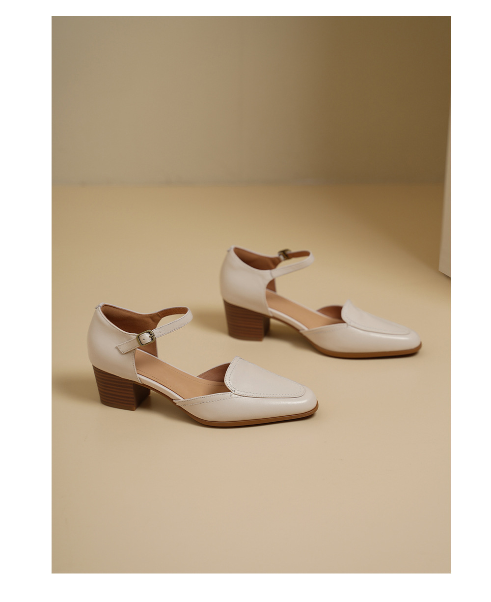 Giày sandal cao gót nữ quai ngang mũi vuông gót 5 cm kiểu Mary Jane — đen chi tiết 12