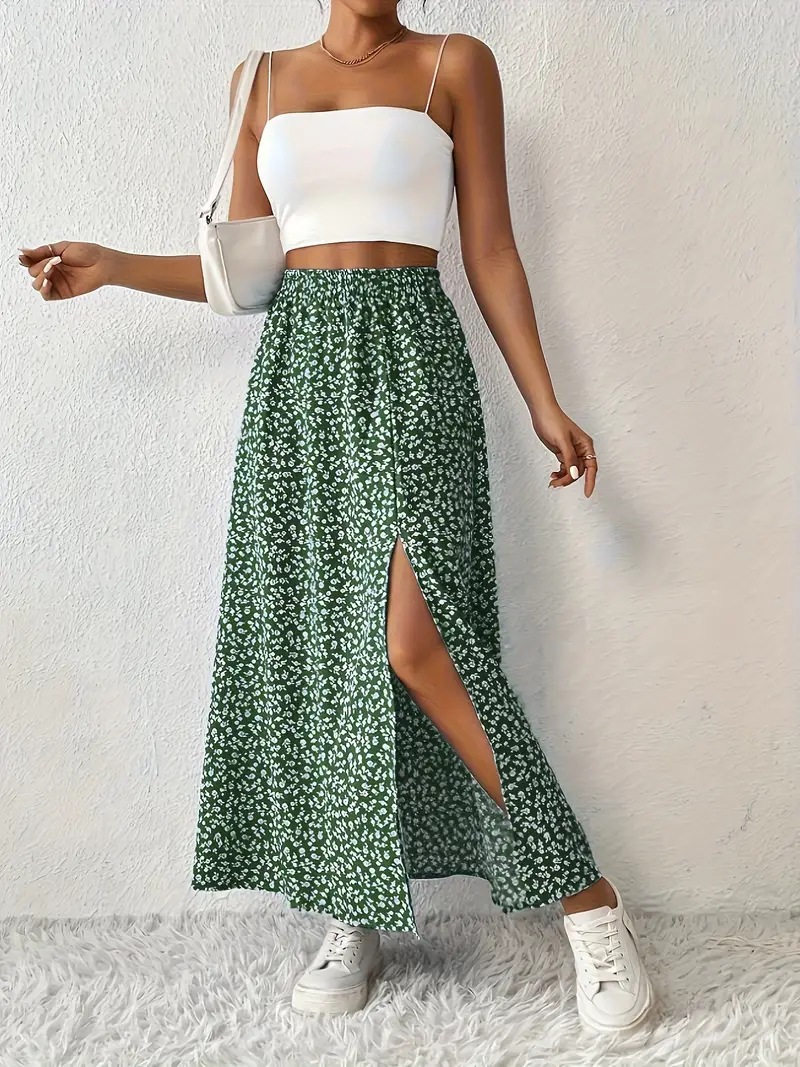 Vintage For Spring Summer, European And American TK Women's New Style, Waist-Cinching Printed Long Skirt With_ecoleips.com