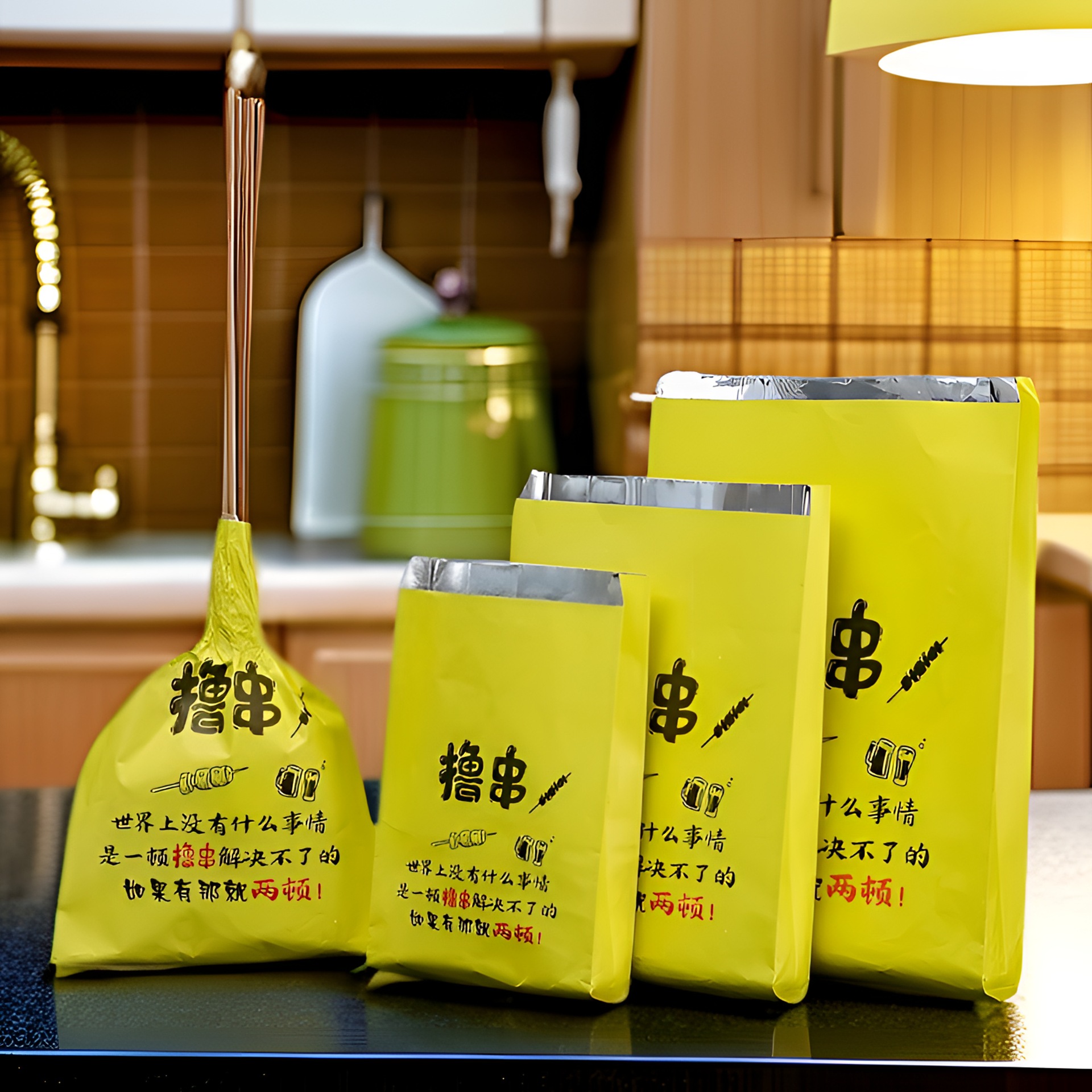 炸串烧烤锡纸打包袋一次性外卖专用保温暖牛皮纸带子防油纸袋定制