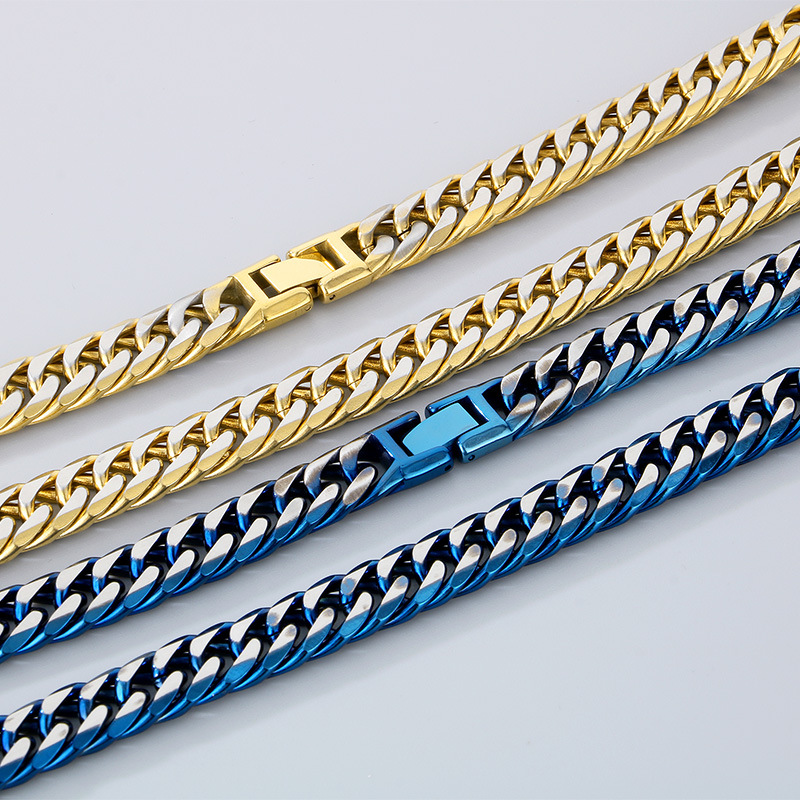 50g Weight PVD Coated Gold Plating Process 18K Real Gold Plated Plating Material Bracelets, Necklace Classification Cuban Link Chain Curb Chain Chain Type 1 Piece Quantity Daily, Party, Street Occasion 304 Stainless Steel Material Geometric Pattern All Seasons Season Men's Gender Hip-Hop, Vintage Style Style Plating Craft Wholesale Jewelry Hip-Hop Vintage Style Geometric Titanium Steel Plating Bracelets Necklace Cuban Link Chain Curb Chain 11