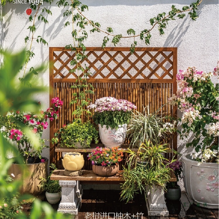 Chinese Courtyard Teak Bamboo Outdoor Screen Fence Garden Partition Fence Shadow Wall Balcony Background Wall