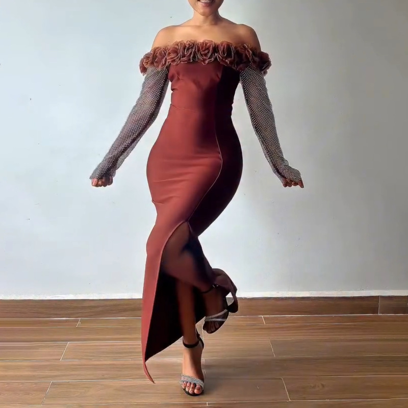 European and American Foreign Trade Women's Fashion Off-Shoulder Sexy Bodycon Christmas Bandage Dress Long Evening Gown with a High-End Feel European and American Foreign Trade Women's Fashion Off-Shoulder Sexy Bodycon Christmas Bandage Dress Long Evening Gown with a High-End Feel