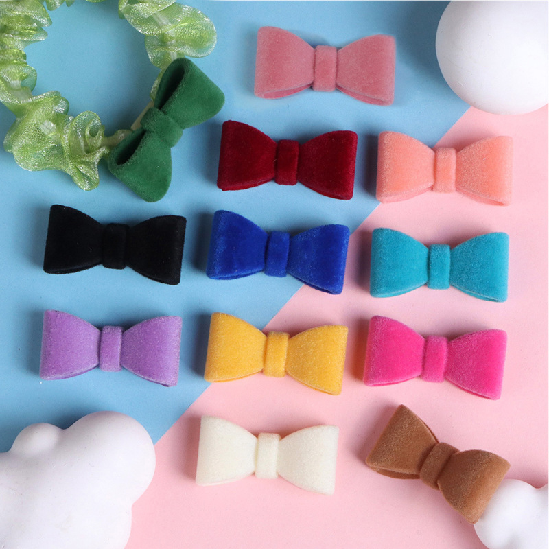 Korean style autumn and winter plush flocking bow patch diy earrings hair accessories women's mobile phone shell hole shoes accessories