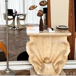 Natural Marble Entrance Retro Style Roman Cave Side Table Home Garden Ornaments