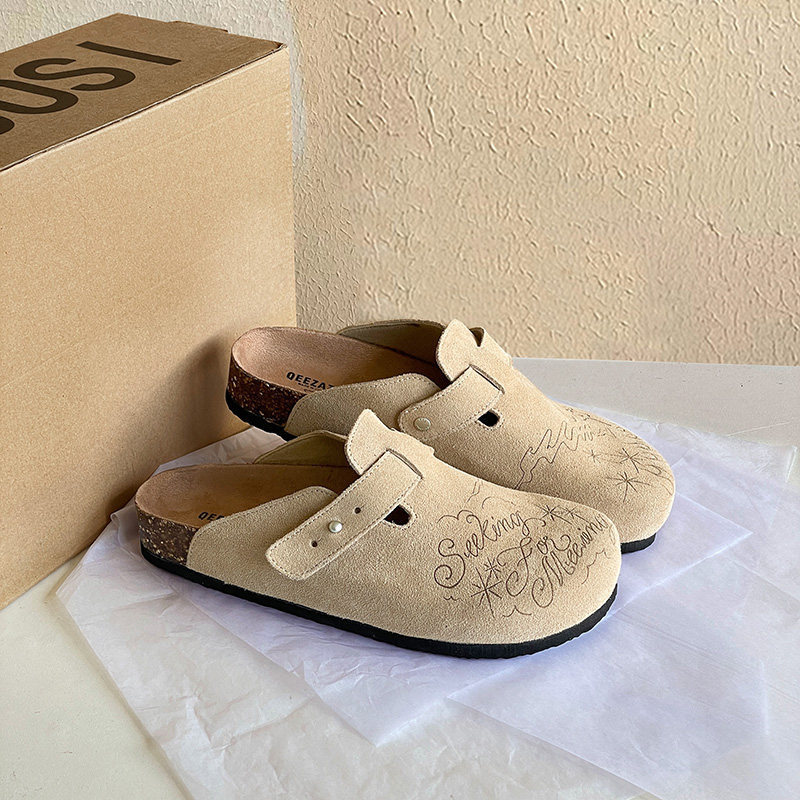 Illustrated Birkenstock-style slip-on mules with closed toe for men, 2025 new model, hand-painted graffiti slip-on Birkenstock lazy sandals for women