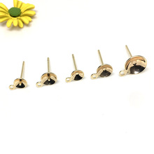 14k包金保色碗针带吊水晶珍珠托盘  diy耳环配件耳钉空托十字碗针