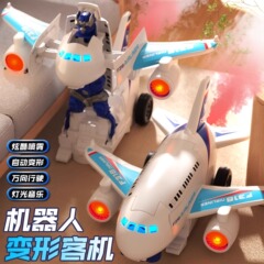 卸売電動ユニバーサル変形旅客機カラフルなライトミュージックスプレー自動変形航空機子供のおもちゃドロップシッピング