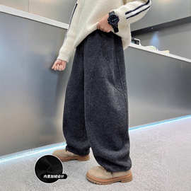 男童加绒裤子秋冬休闲裤一体绒2025新款大儿童毛呢长裤加厚冬装潮