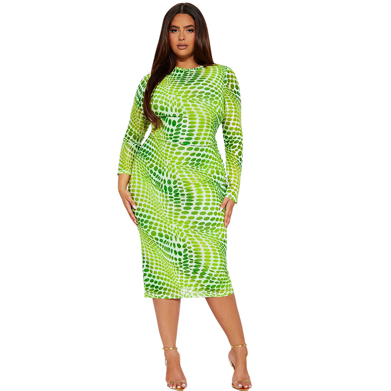 Women's Clothing Plus Size Women's Fitted Long Sleeve Clothing High Neck Split Mid-Length Dress For Formal & Casual For Women_voghion.com