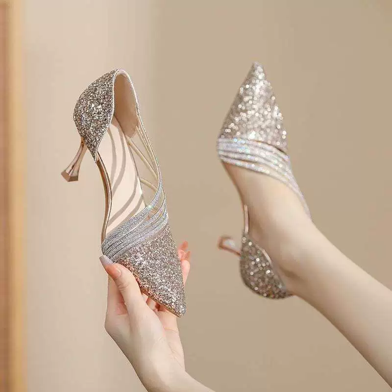 Популярные свадебные туфли, свадебные туфли, новый стиль 2025 года, свадебное платье со стразами, два варианта ношения, не утомляющие ноги, повседневные женские хрустальные туфли на высоком каблуке