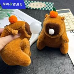 現物を振って音を立てます。ピバラのぬいぐるみは泡を吐きます。