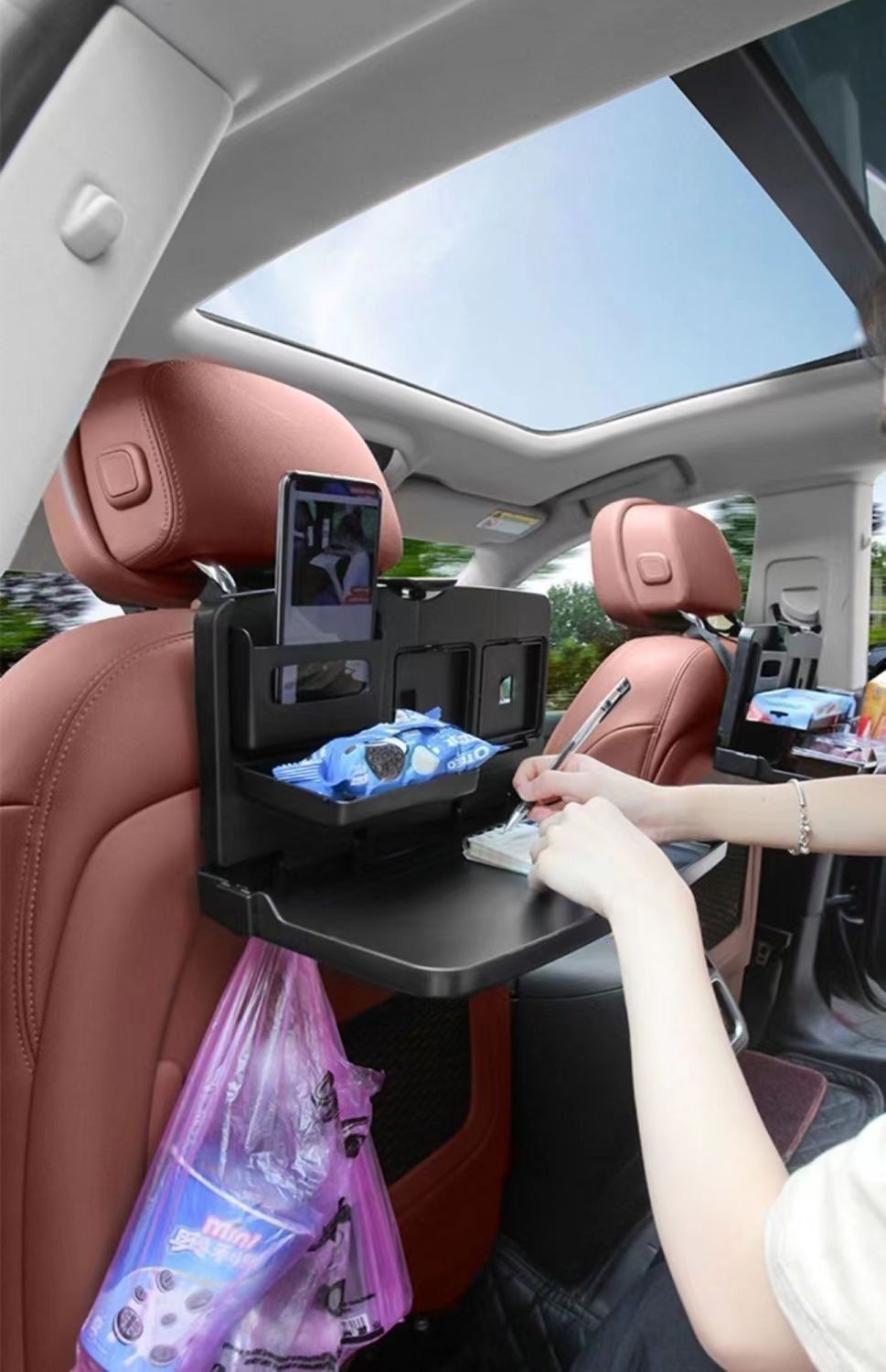Foldable car seat back table, multifunctional small dining table for the rear seat of the car