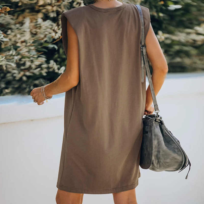 casual loose round neck sleeveless dress NSKL32951